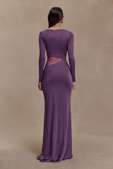 Megan Slinky And Mesh Maxi Dress - Purple