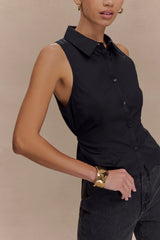 Selene Sleeveless Halter Shirt - Black