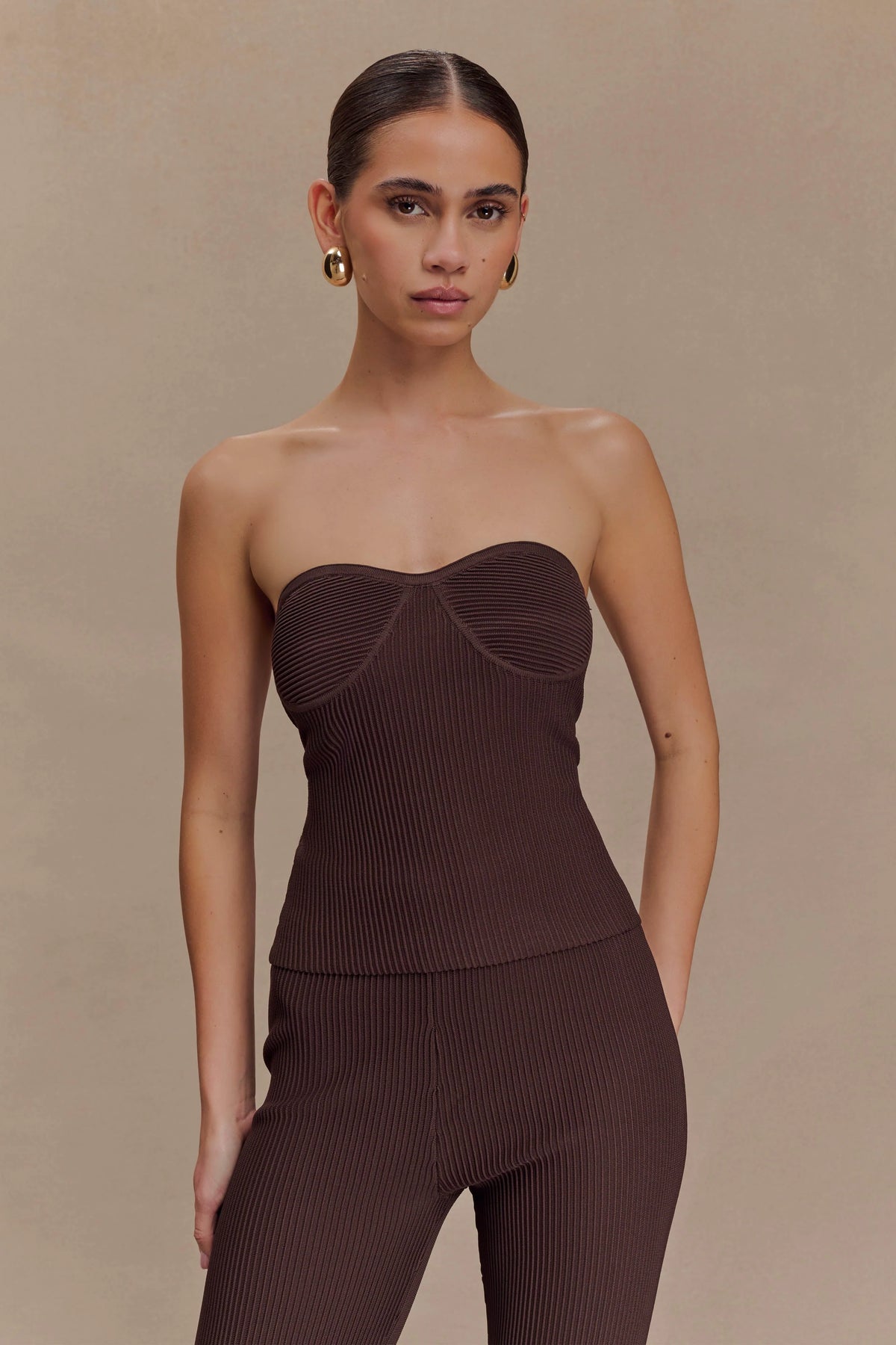 Elodie Strapless Cupped Knit Top - Chocolate