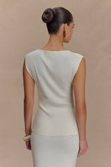 Francisca Cowl Neck Knit Top - White
