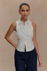 Selene Sleeveless Halter Shirt - White