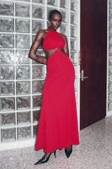 Marlowe Halter Knit Maxi Dress - Red