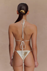 Huntleigh Crochet Bikini Top - White & Gold Sunshine Print