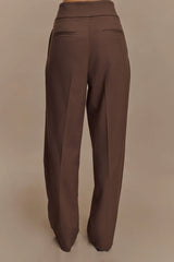 Penelope Pleated High Waisted Pants - Chocolate
