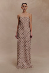 Silvana Chiffon Maxi Dress - Snake Check Print Mocha
