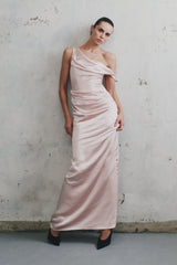 Dalia Off Shoulder Satin Maxi Dress - Soft Pink