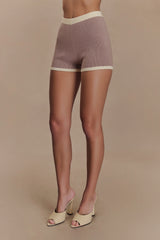 Julianne Contrast Knit Shorts - Pebble/Ivory