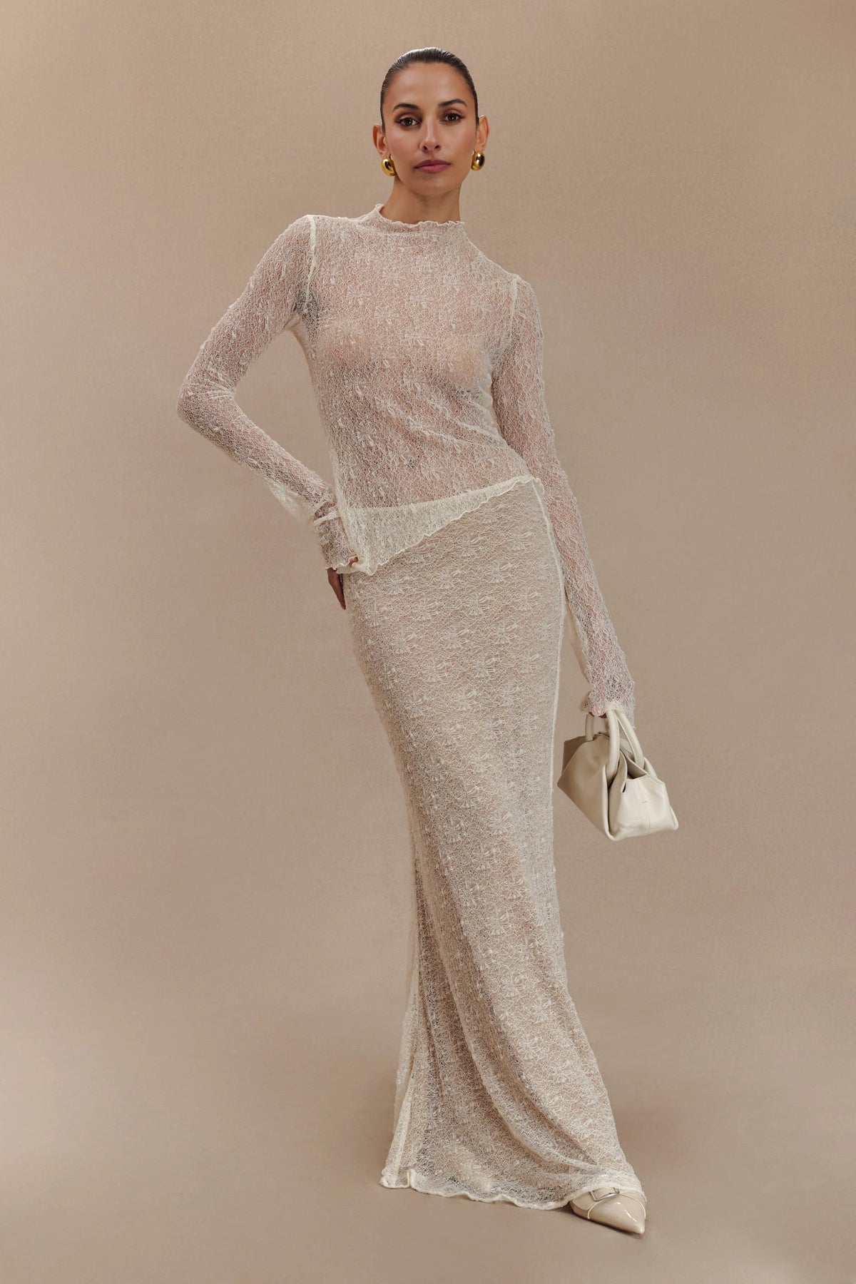 Robyn Sheer Lace Maxi Skirt - Ivory