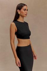 Viviana Satin Sleeveless Crop Top - Black