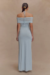 Bernadina Mesh And Slinky Halter Maxi Dress - Pale Blue