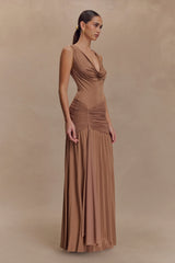 Dania Cowl Neck Slinky Maxi Dress - Mocha Mousse
