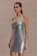 Lyle One Shoulder Glow Mesh Mini Dress - Silver