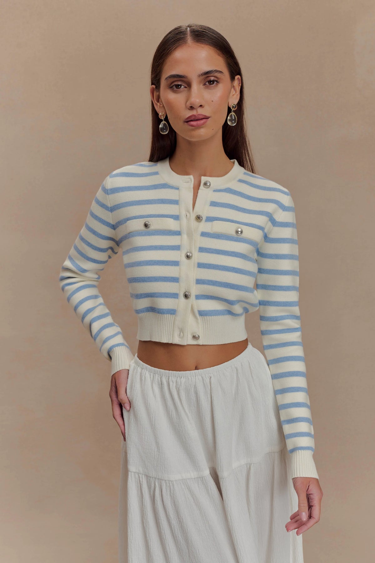 Tanner Striped Knit Cardigan - Light Blue/White