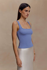 Aisling Ribbed Square Neck Sleeveless Top - Cornflower Blue