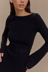 Justine Belted Knit Top - Black