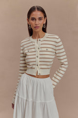Tanner Striped Knit Cardigan - Nude/White