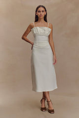 Cecilia Denim A-Line Midi Skirt - White