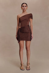 Paisley Slinky And Diamante Mini Dress - Chocolate