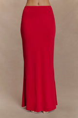 Bruna Slinky Fishtail Maxi Skirt - Red