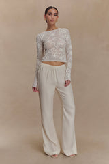 Omari Embroidery Long Sleeve Knit Top - Ivory