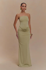 Madison Strapless Slinky Maxi Dress - Sage