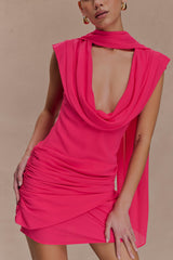 Giulia Chiffon Draped Mini Dress - Raspberry