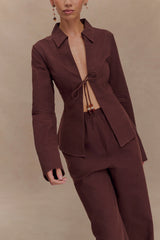 Annalee Cotton Beaded Tie Shirt - Dark Espresso