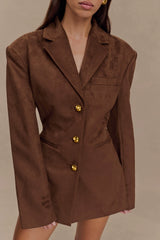 Sally Faux Suede Cinched Blazer - Milk Chocolate