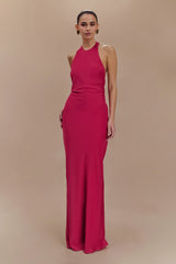 Rinna Satin Halter Maxi Dress - Pink Cherry