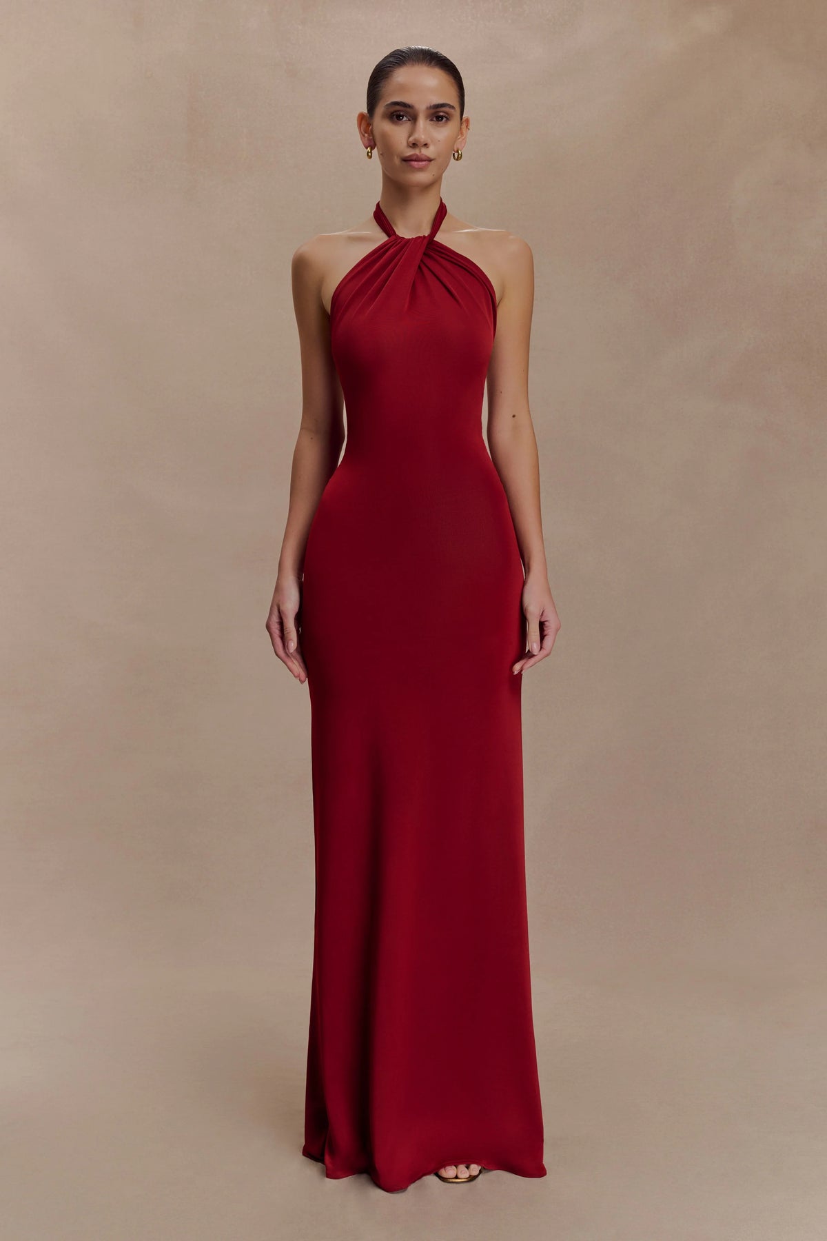 Elyna Slinky Halter Maxi Dress - Deep Red
