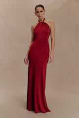 Elyna Slinky Halter Maxi Dress - Deep Red