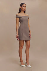 Cassidy Crepe Off Shoulder Mini Dress - Smoke