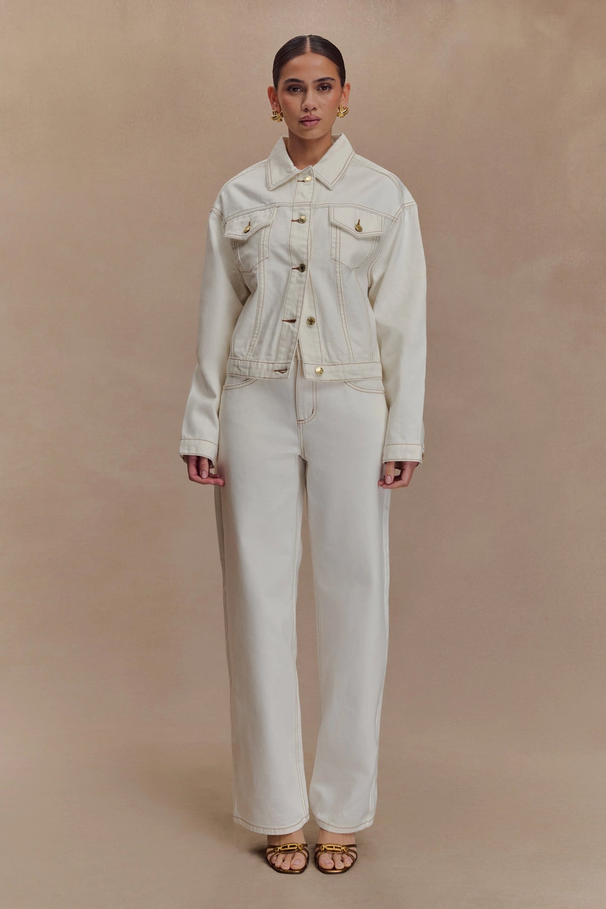 Kirra Cinched Denim Jacket - White