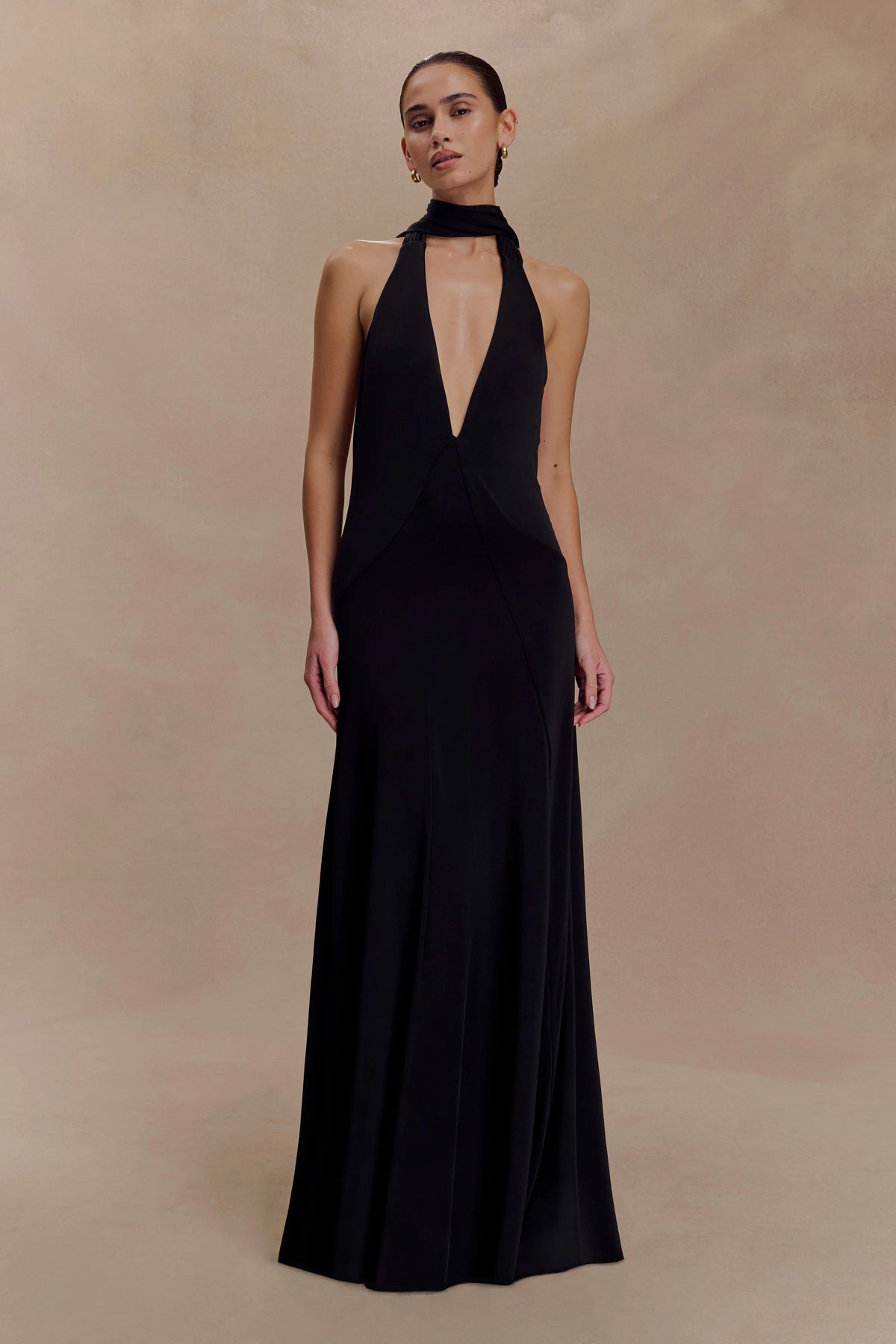 Juliet Slinky Maxi Dress With Scarf - Black