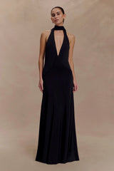 Juliet Slinky Maxi Dress With Scarf - Black