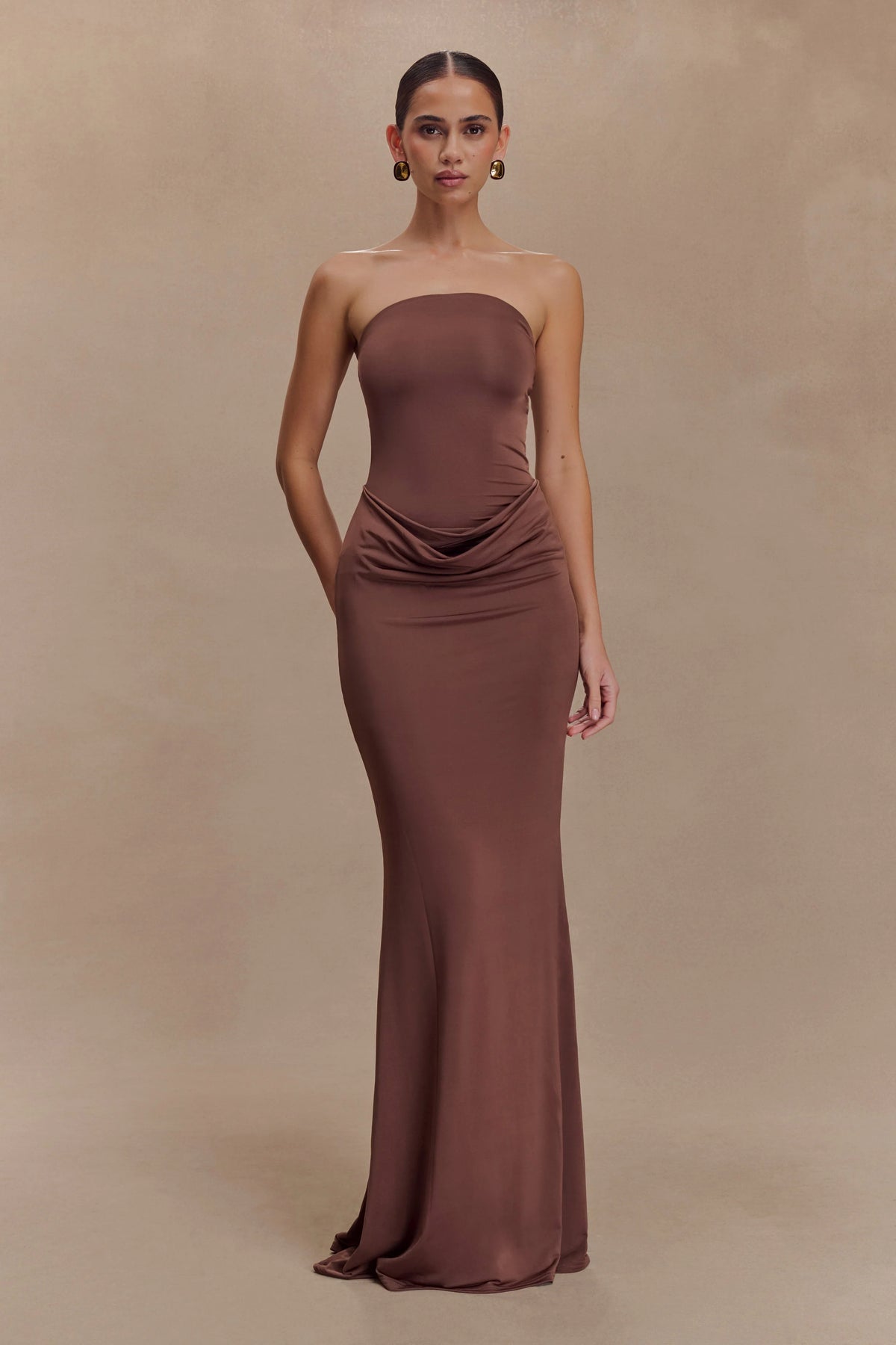 Madison Strapless Slinky Maxi Dress - Chocolate