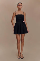 Mischa Mesh Mini Dress With Flower - Black