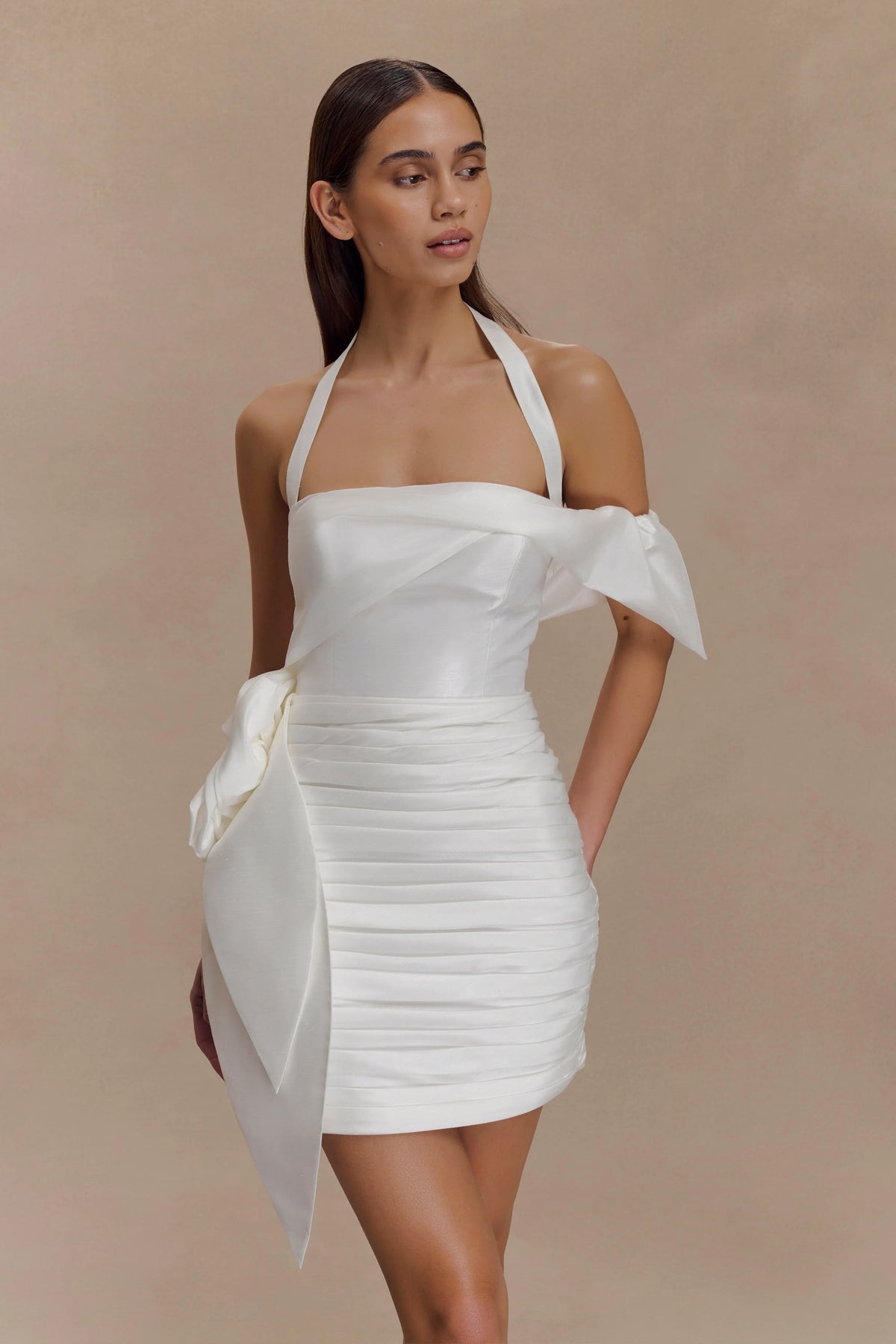 Claudine Taffeta Floral Mini Dress - White