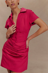 Tarryn Collared Cotton Mini Dress - Dragonfruit