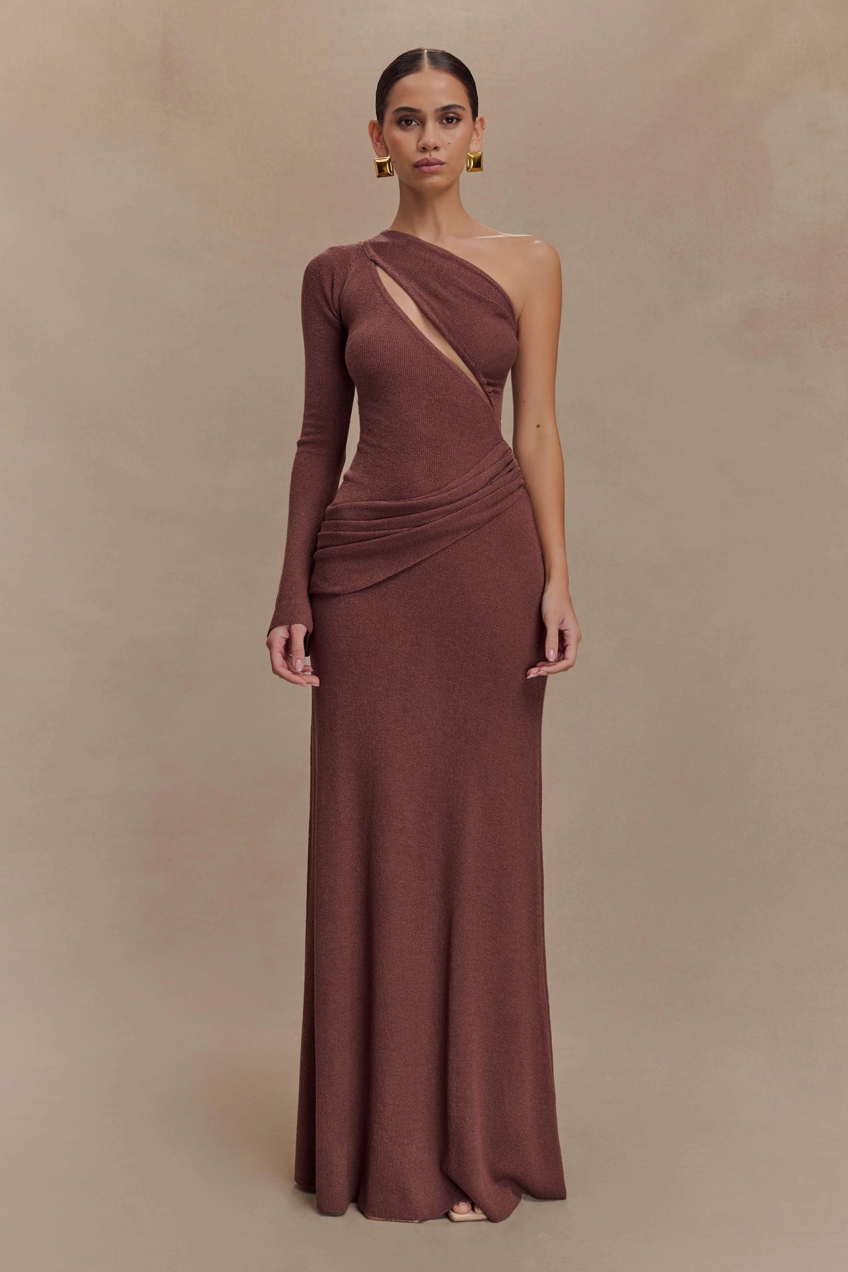 Alexius One Shoulder Knit Maxi Dress - Nutmeg