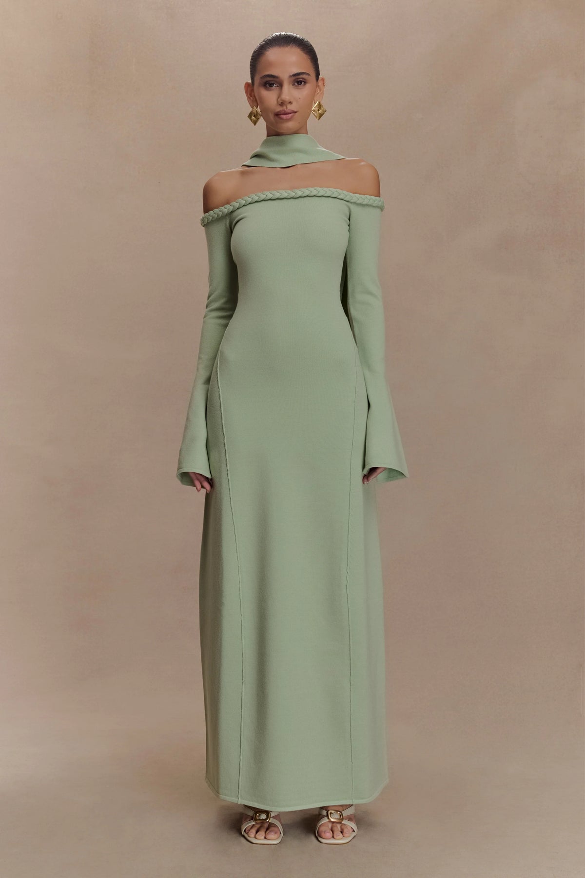 Heidi Strapless Knit Scarf Maxi Dress - Pastel Green