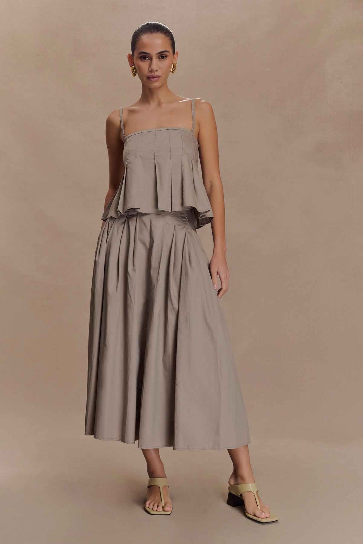 Mae A-Line Midi Skirt - Pebble Brown