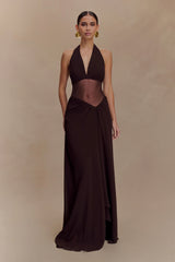 Jonna Chiffon And Mesh Maxi Dress - Dark Chocolate