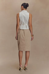 Vera Twill Split Front Midi Skirt - Camel