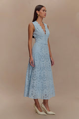 Arla Broderie Midi Skirt - Pale Cornflower Blue