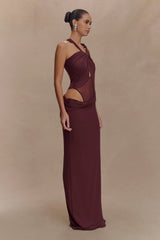 Edwina Knotted Mesh Maxi Dress - Mahogany