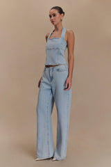 Dayna Denim Halter Top - Light Blue