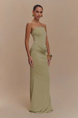 Madison Strapless Slinky Maxi Dress - Sage