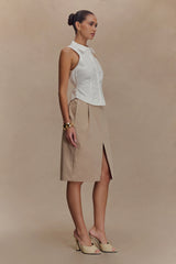Vera Twill Split Front Midi Skirt - Camel