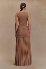 Dania Cowl Neck Slinky Maxi Dress - Mocha Mousse
